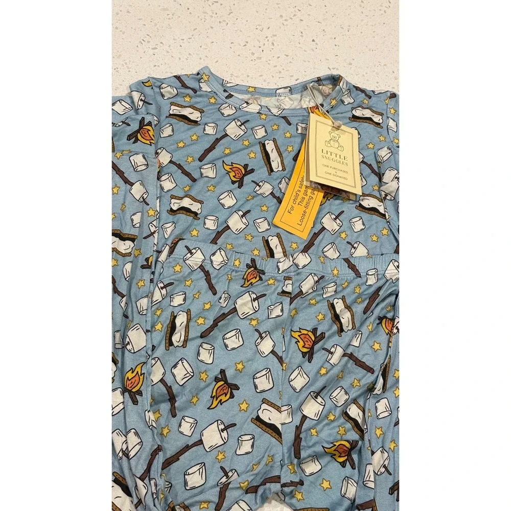 Little Snuggles Kids Smores Bamboo Viscose Pajama Set Blue 6T Campfire Print